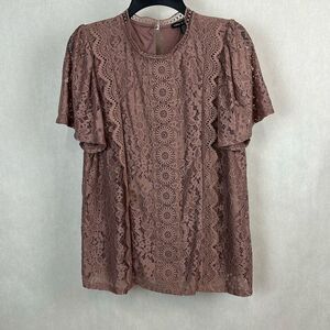 Cable & Gauge Short Sleeved Lace Blouse Top Shirt Sz Large Short Sleeve Dressy